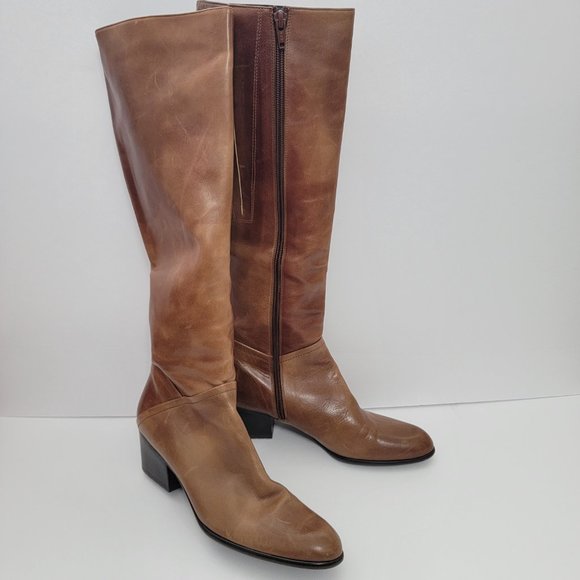 Stuart Weitzman | Brown Leather Over the Calf Rider Heeled Boots - Picture 6 of 15